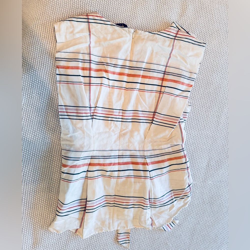 HABITUAL Nell Top White Red Navy Blue Tartan Plaid Striped Blouse w Tie Waist - Picture 8 of 16